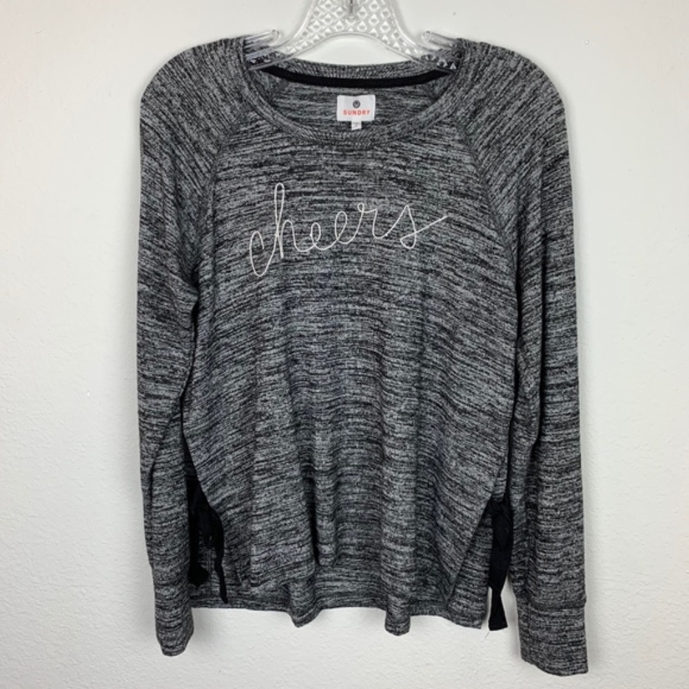 Sundry | "Cheers" Lace Up Side Pullover Sweater